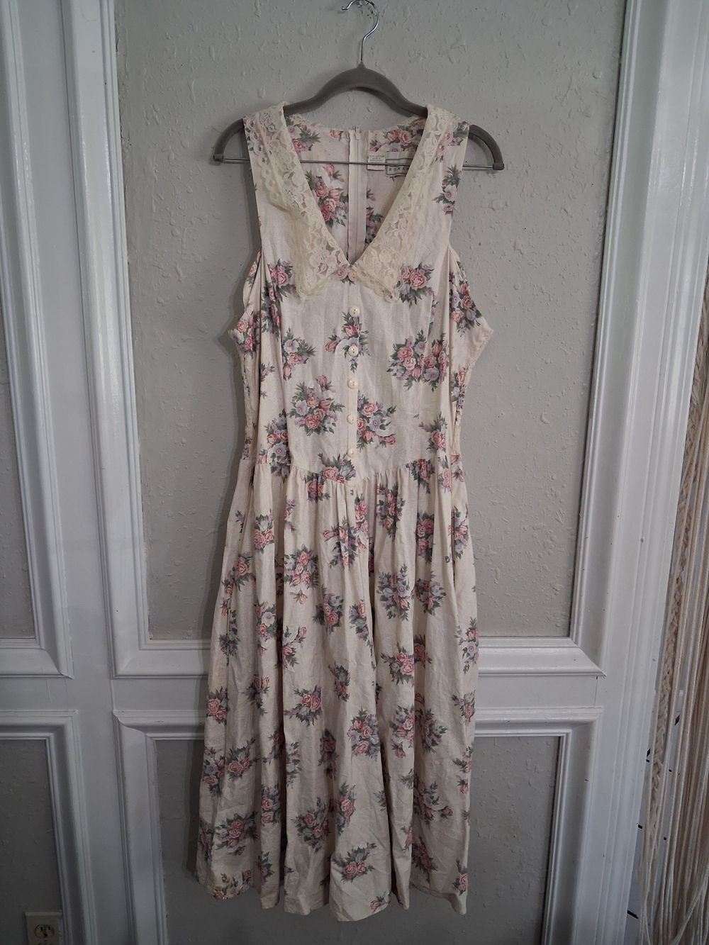 Vintage 80s 90s country romance cottagecore rose dress garden 15 cotton lace